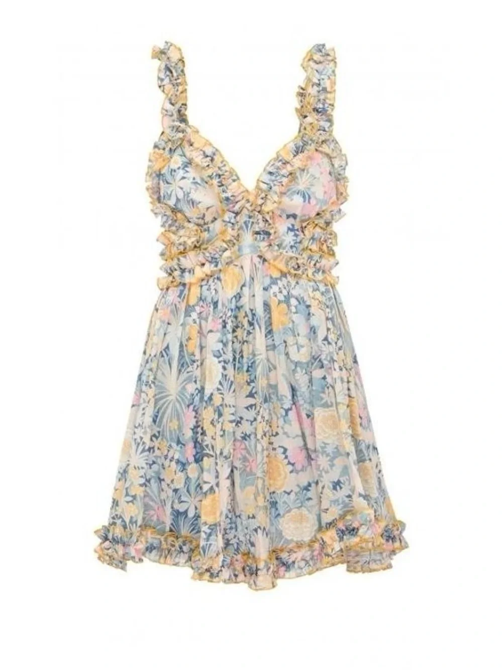 ALICE McCALL Gardenia Dress Gold Bloom Floral Ruffle Silk Blend Mini Dress